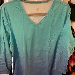 Belle by Kim Gravel Aqua and Blue Ombre 3/4 Sleeve Top